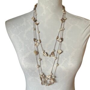 Layered Shell & Faux Pearl Multi-Strand Station Necklace